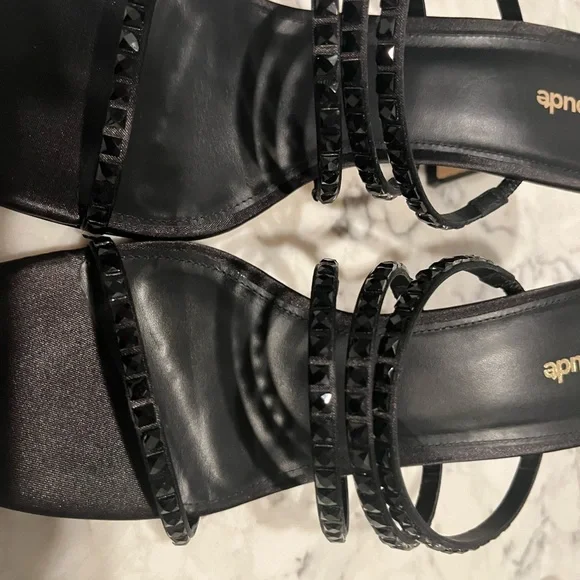 Larroude Women’s Black Strappy Beaded Heels size 9 worn once beautiful and sexy